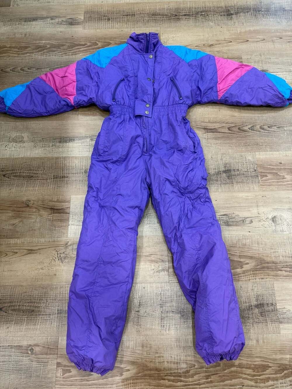 VTG Swiss Alps Ski Suit Snowsuit Purple Pink Vintage Jumpsuit Colorblock 80s 90s